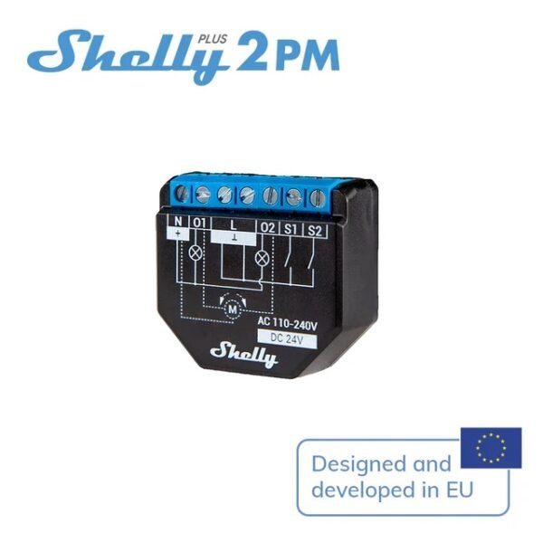 Shelly Plus 2PM — dvojkanálové Wi-Fi relé s meraním spotreby do 16 A