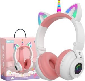 01-344.jpg hisonic STN-27 detské Bluetooth slúchadlá jednorožec so svetielkami biele