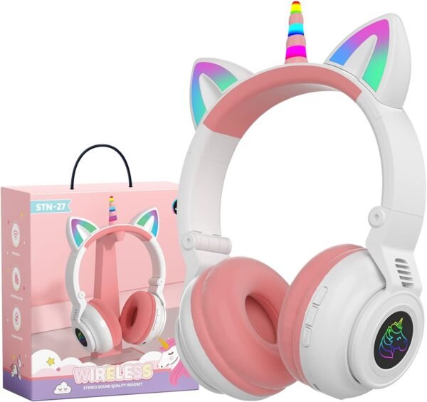 01-344.jpg hisonic STN-27 detské Bluetooth slúchadlá jednorožec so svetielkami biele