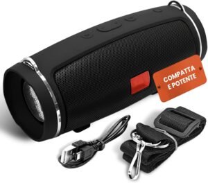 01-460.jpg tempo di saldi — prenosný Bluetooth reproduktor s popruhom a mikrofónom čierny