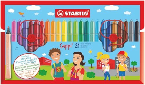 Stabilo Cappi — 24 fixiek s krúžkom na uzávery a ergonomickým telom