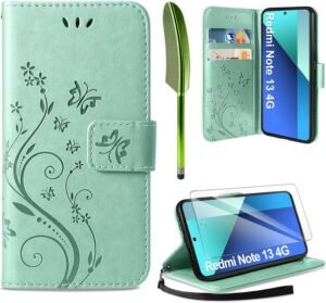01-587.jpg AROYI — knižkové puzdro na Xiaomi Redmi Note 13 4G s fóliou mätovozelené