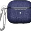 Puzdro na AirPods 4 z TPU s koženou textúrou a karabínou tmavomodré