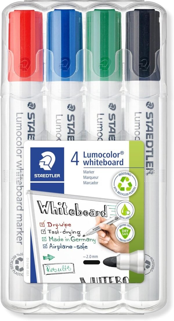 STAEDTLER Lumocolor 351 — popisovače na bielu tabuľu sada štyroch farieb