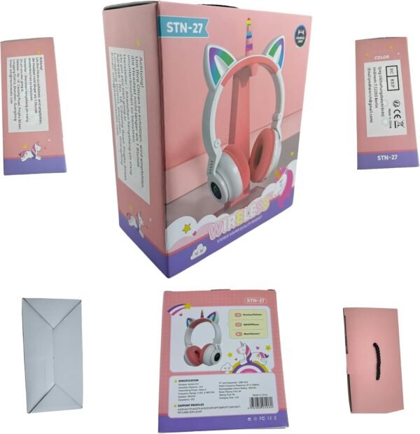 02-175.jpg hisonic STN-27 detské Bluetooth slúchadlá jednorožec so svetielkami biele