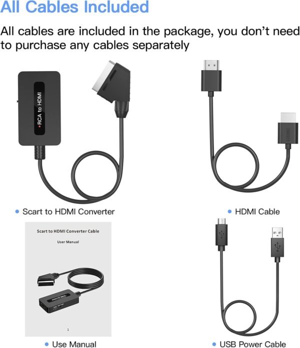 Kirolle prevodník SCART na HDMI s výstupom 720p a 1080p vrátane káblov