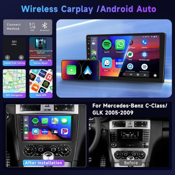 02-3.jpg Podofo 9" autorádio pre Mercedes-Benz W203 W209 GLK — Android 13 CarPlay
