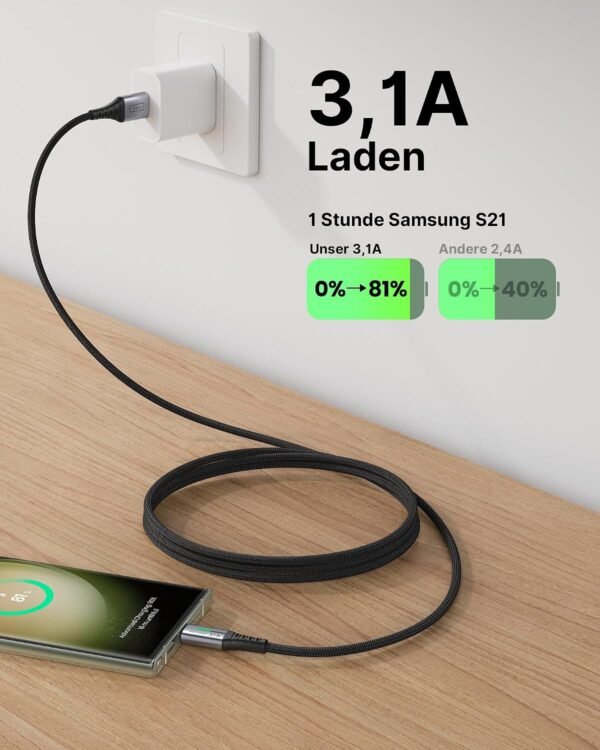 INIU — sada troch nabíjacích káblov USB-A na USB-C s opletom 0,5 m a 2 m