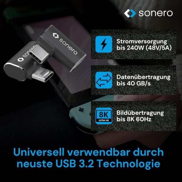 02-380.jpg Sonero — USB-C adaptér so zalomením 90° 40 Gbps 240 W a 8K 60 Hz čierny
