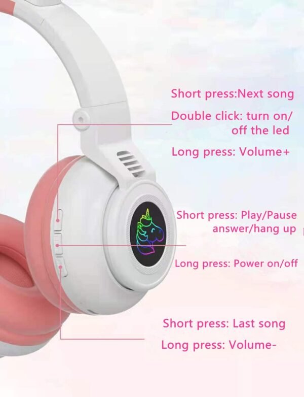 03-114.jpg hisonic STN-27 detské Bluetooth slúchadlá jednorožec so svetielkami biele