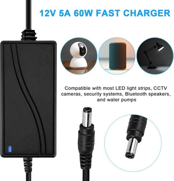 Vaileal napájací adaptér 12 V 5 A 60 W s konektorom 5,5 × 2,5 mm