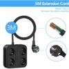 03-149.jpg JSVER zásuvková lišta 4 zásuvky 3× USB-A a USB-C — kábel 3 m čierna