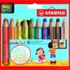 STABILO woody 3 in 1 — sada 10 hrubých pasteliek so strúhadlom