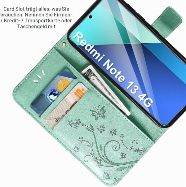 AROYI — knižkové puzdro na Xiaomi Redmi Note 13 4G s fóliou mätovozelené