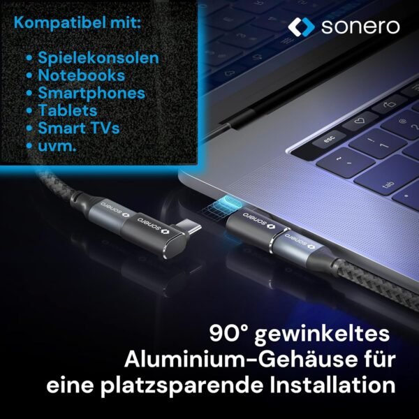 03-243.jpg Sonero — USB-C adaptér so zalomením 90° 40 Gbps 240 W a 8K 60 Hz čierny