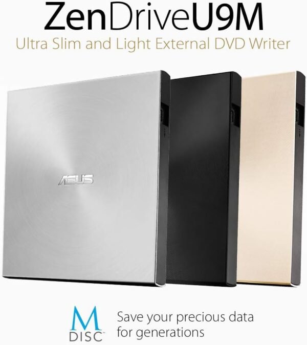 ASUS ZenDrive U9M — externá ultratenká DVD napaľovačka USB-C strieborná
