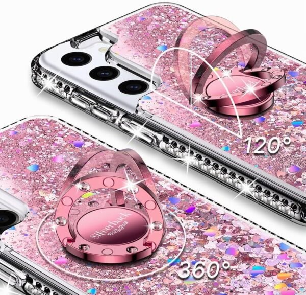 Miss Arts trblietavé puzdro pre Samsung Galaxy S22 s krúžkom ružové