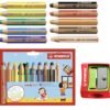 STABILO woody 3 in 1 — sada 10 hrubých pasteliek so strúhadlom