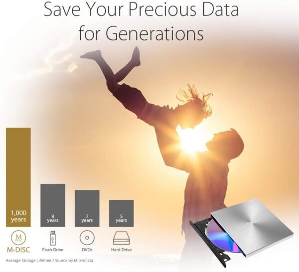 ASUS ZenDrive U9M — externá ultratenká DVD napaľovačka USB-C strieborná