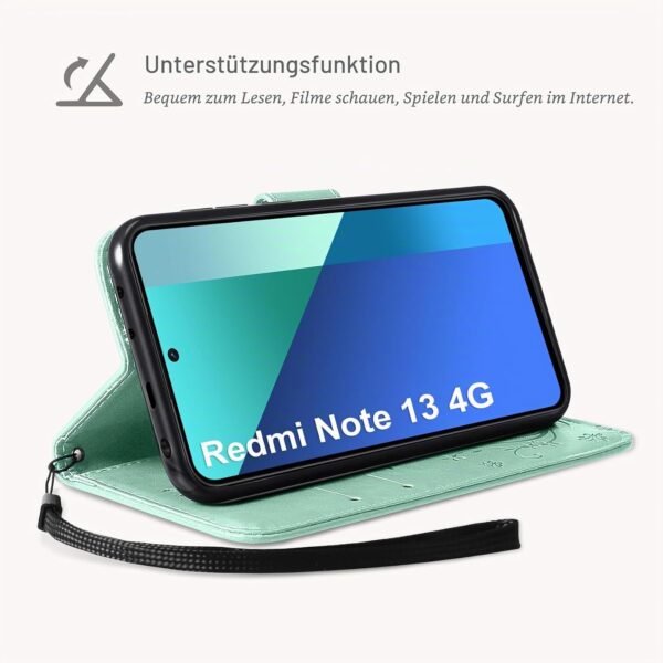 AROYI — knižkové puzdro na Xiaomi Redmi Note 13 4G s fóliou mätovozelené
