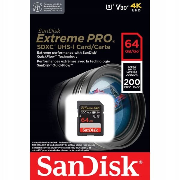 2f2672784f47adfa7b517c513a74.jpg Pamäťová karta SanDisk Extreme PRO 64 GB SDXC 200/90 MB/s V30