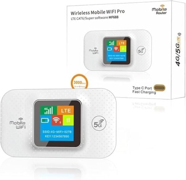 SQUADO Mobile WiFi Pro Router 4G/5G, univerzálny prenosný modem s rýchlosťou 150 Mbps, LED displej, konektor Type-C