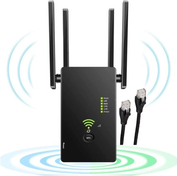 51krMuO8JLL._AC_SL1368_.jpg WLAN repeater AC1200, zosilňovač Wi-Fi, 5 GHz / 867 Mbit/s, 2,4 GHz / 300 Mbit/s, WiFi repeater s režimom AP/repeater/router, 4 antény, WiFi extender kompatibilný so všetkými zariadeniami WLAN