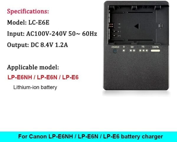 51kyJBzXm8L._AC_.jpg Rýchla nabíjačka LC-E6E LC-E6 pre batérie Canon LP-E6NH/LP-E6N/LP-E6, rýchle nabíjanie 1,2 A, kompatibilná s modelmi EOS R5 Mark II, R5C, R6, R6II, R7, 5DS R, 5D2, 5D3, 5D4, 6D, 7D, 7D2, 90D/80D/70D/60D, D