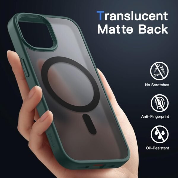 6123CuVHpTL._AC_SL1500_.jpg JETech Magnetické puzdro pre iPhone 15 (6,1 palca), kompatibilné s MagSafe, priehľadné matné puzdro na zadnú stranu telefónu, tenké puzdro odolné proti nárazom (tmavozelené)