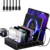 Nabíjacia stanica USB-C Multi Dock s 6 portmi PD 96 W, inteligentná rýchlonabíjacia stanica s 3x PD 20 W, USB-C nabíjací konektor, kompatibilná s telefónmi, iPadmi, hodinkami, stojanmi, tabletmi a ďalšími zariadeniami (6 káblov)