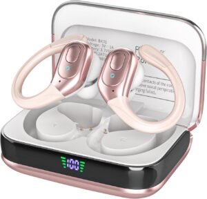 Bezdrôtové slúchadlá, 75 hodín prehrávania cez Bluetooth 5.3, vodotesné Bluetooth slúchadlá s certifikáciou IP7 na behanie, bezdrôtové slúchadlá do uší s USB-C pre iOS/Android (ružové zlato)