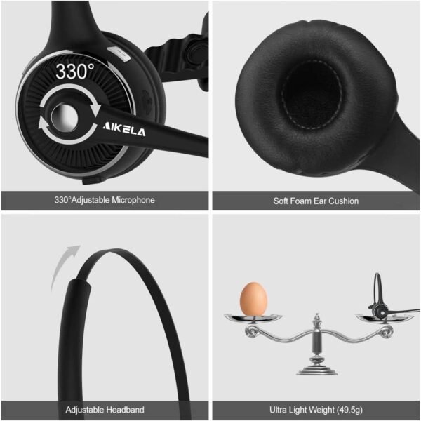 614ze8rrCTL._AC_SL1188_.jpg Bluetooth slúchadlá AIKELA V5.0 s mikrofónom s potlačením hluku, bezdrôtové slúchadlá s nabíjacou stanicou, slúchadlá s funkciou stlmenia zvuku pre domácu kanceláriu, vodičov nákladných vozidiel, biznis,