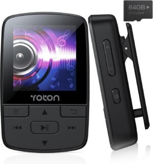615hKSS2ncL._AC_SL1500_.jpg MP3 prehrávač YOTON s Bluetooth 5.2, pamäťou 64 GB, FM rádiom, funkciou nahrávania hlasu, samostatným ovládačom hlasitosti, vrátane slúchadiel, s možnosťou rozšírenia pomocou SD karty až na 128 GB