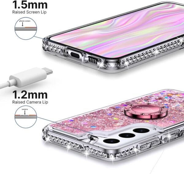 Puzdro Miss Arts pre Galaxy S22, [Silverback] Dievčenské trblietavé puzdro na mobil s podstavcom, silikónové priehľadné ochranné puzdro pre Samsung Galaxy S22 5G – ružové