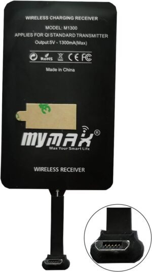 61GNy3vKk0L._AC_SL1500_.jpg MyMAX – Typ A 1300 mA superrýchly bezdrôtový nabíjací prijímač a adaptér s technológiou Qi, kompatibilný so zariadeniami Samsung Galaxy, Huawei, LG, Nokia, Moto, HTC, Google Nexus a ďalšími zariadeniami s konektorom Micro-USB-A