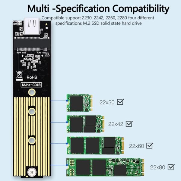 NVME kryt M.2 SSD kryt NVMe USB adaptér, SSD adaptér M.2 SSD kryt PCIe M.2 adaptér 10 Gbps USB 3.1 Gen 2 pre SSD M.2 kryt veľkosť 2230/2242/2260/2280 podporuje UASP