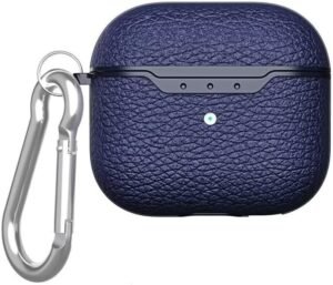 Puzdro kompatibilné s AirPods 4 2024, jednoduché ochranné puzdro proti pádu z TPU s koženou štruktúrou [viditeľné predné LED] kompatibilné s AirPods 4 2024. tmavomodré