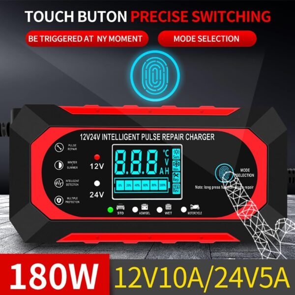 61LxAVTaOVL._AC_SL1001_.jpg 10 A nabíjačka autobatérií, 12 V/24 V Smart – plne automatická nabíjačka do auta s LCD displejom, vhodná pre osobné a nákladné automobily, motocykle, kosačky na trávu, člny a lodné batérie