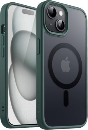 61PrGi4c2KL._AC_SL1500_.jpg JETech Magnetické puzdro pre iPhone 15 (6,1 palca), kompatibilné s MagSafe, priehľadné matné puzdro na zadnú stranu telefónu, tenké puzdro odolné proti nárazom (tmavozelené)