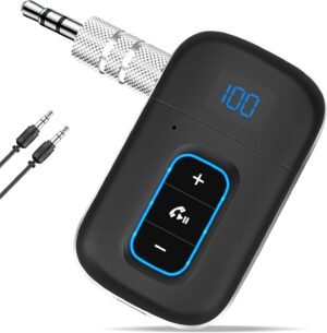 61UB7218L._AC_SL1500_.jpg Bluetooth adaptér do auta, adaptér s konektorom Bluetooth 5.3, handsfree volanie, duálne pripojenie, audio prijímač pre auto/domáce stereo/slúchadlá s káblom/reproduktory, výdrž batérie 16 hodín