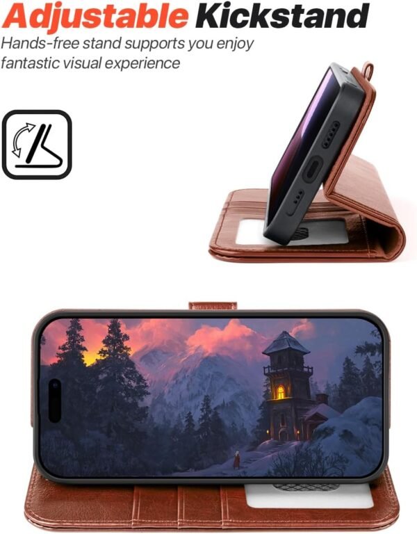 61Vg5qR6XOL._AC_SL1200_.jpg Puzdro OCASE pre iPhone 16 Pro (2 v 1) – kožené puzdro odolné proti nárazom, odnímateľné magnetické puzdro, remienok na ruku, bezdrôtové nabíjanie, priehradka na karty, funkcia stojana, RFID ochrana proti krádeži