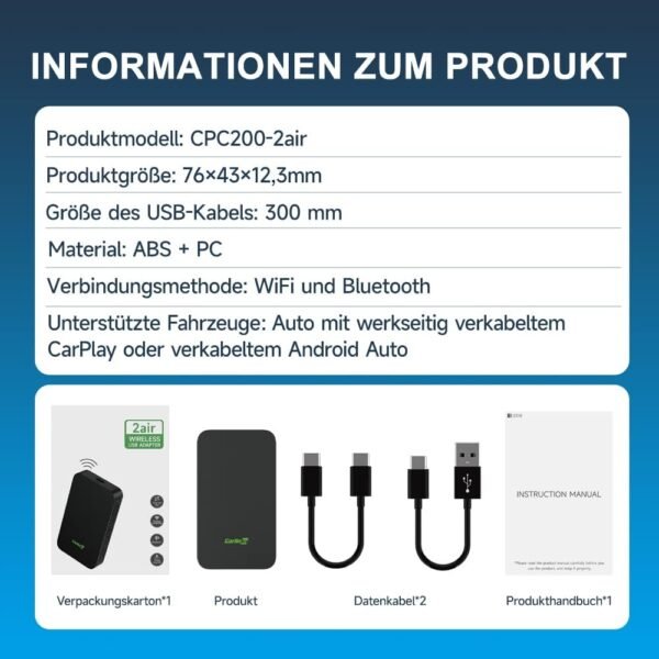 61Wfiyk1M-L._AC_SL1000_.jpg Carlinkit 5.0 – bezdrôtový adaptér CarPlay a Android Auto 2 v 1, vhodný pre vozidlá s integrovanými systémami Apple CarPlay a Android Auto, prevádza káblové pripojenie CarPlay na bezdrôtové, káblové pripojenie Android Auto na bezdrôtové