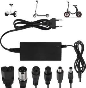 61XfiBTSHRL._AC_SL1500_.jpg Nabíjačka na elektrické kolobežky, 42 V, 2 A, univerzálna nabíjačka so 6 konektormi pre elektrické kolobežky, hoverboardy, elektrické bicykle, EÚ