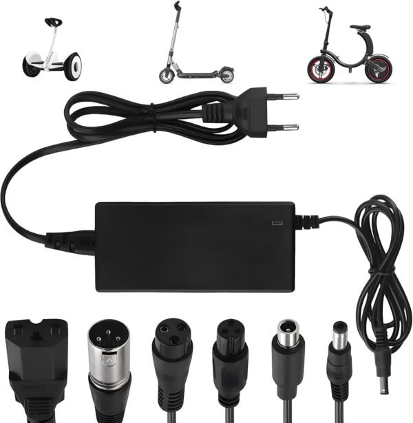 61XfiBTSHRL._AC_SL1500_.jpg Nabíjačka na elektrické kolobežky, 42 V, 2 A, univerzálna nabíjačka so 6 konektormi pre elektrické kolobežky, hoverboardy, elektrické bicykle, EÚ