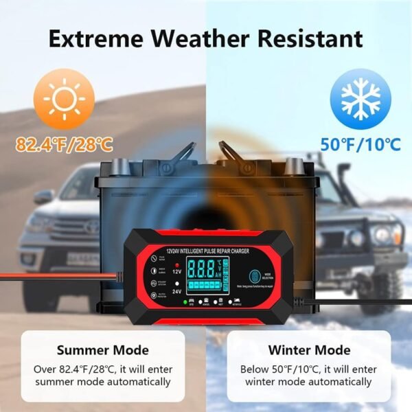 61cF4YAxFL._AC_SL1010_.jpg 10 A nabíjačka autobatérií, 12 V/24 V Smart – plne automatická nabíjačka do auta s LCD displejom, vhodná pre osobné a nákladné automobily, motocykle, kosačky na trávu, člny a lodné batérie