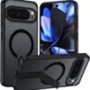 Magnetické puzdro pre Google Pixel 9/9 Pro/10/10 Pro, matné priehľadné puzdro na mobil s neviditeľným stojanom, tenký silikón odolný proti poškriabaniu, zadná strana s vojenským ochranným obalom, čierne