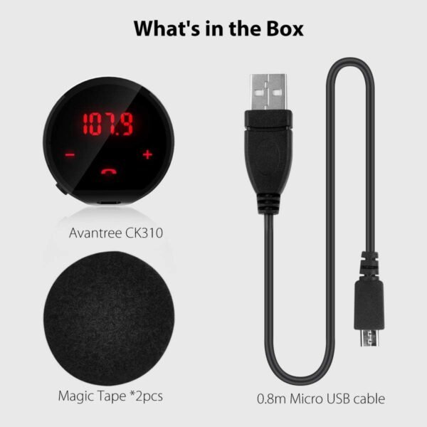 Avantree CK310 Bluetooth FM vysielač do auta, bezdrôtový rádiový adaptér, sada hands-free zariadenia s lepiacou podložkou, automatické zapnutie/vypnutie, výdrž batérie 7 hodín, dobíjateľný, stereo prijímač pre hudbu a hovory