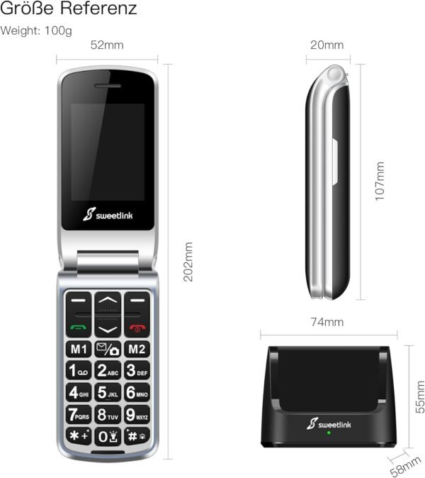 61gLEHNDKvL._AC_SL1500_.jpg F1PLUS – mobilný telefón pre seniorov, skladací mobilný telefón, bez zmluvy, mobilný telefón s veľkými tlačidlami a nabíjacou stanicou, GSM Flip mobilný telefón s funkciou SOS pre núdzové volania, batéria
