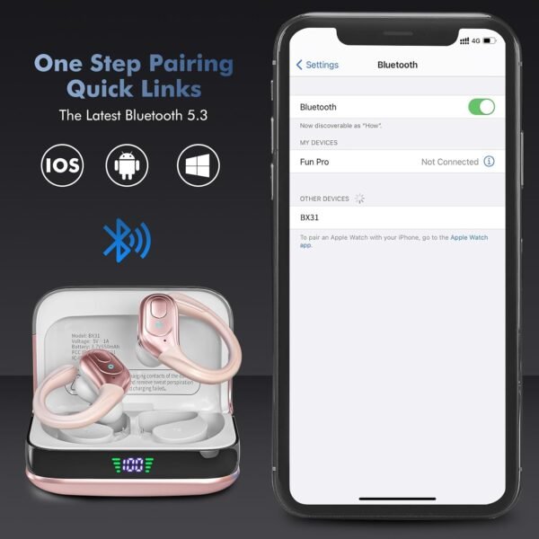 61leeu53VL._AC_SL1500_.jpg Bezdrôtové slúchadlá, 75 hodín prehrávania cez Bluetooth 5.3, vodotesné Bluetooth slúchadlá s certifikáciou IP7 na behanie, bezdrôtové slúchadlá do uší s USB-C pre iOS/Android (ružové zlato)