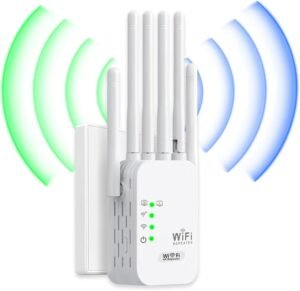 61mctongzgL._AC_SL1500_.jpg Výkonný Wi-Fi opakovač, zosilňovač Wi-Fi signálu, 6 antén, 2 LAN porty, zosilňovač Wi-Fi, pokrytie až 1200 m², Wi-Fi opakovač pre domácnosť a kanceláriu, jednoduchá inštalácia